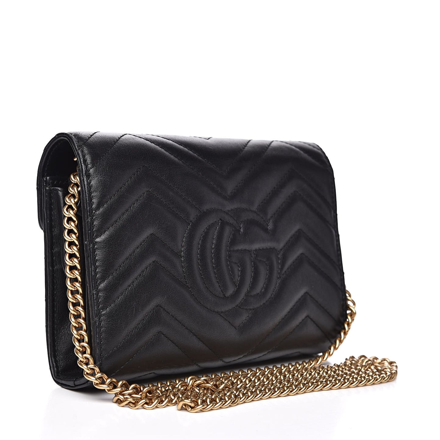 Calfskin Matelasse GG Marmont Chain Wallet Black