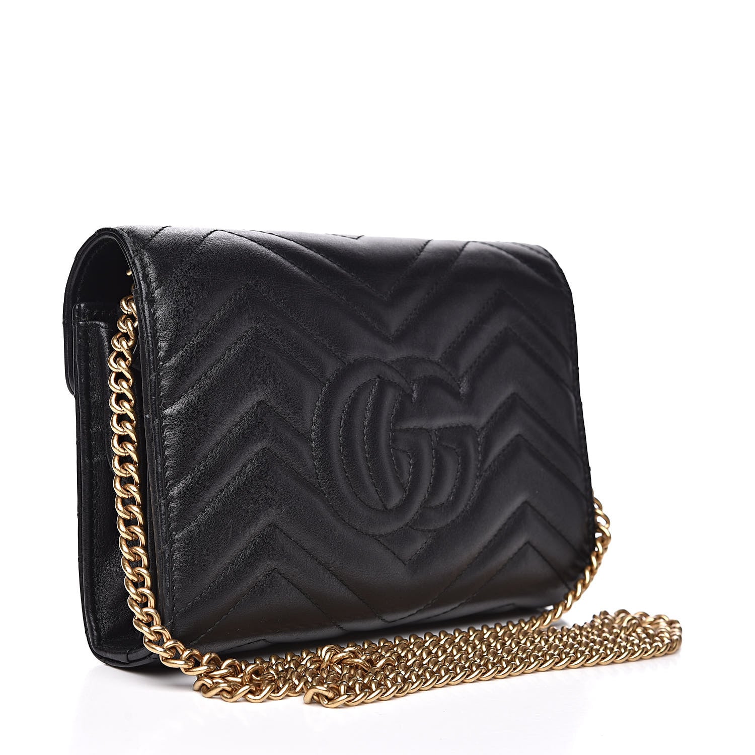 Gucci Calfskin Matelasse GG Marmont Chain Wallet Black 3 of 18