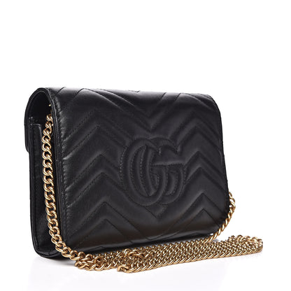 Gucci Calfskin Matelasse GG Marmont Chain Wallet Black 3 of 18