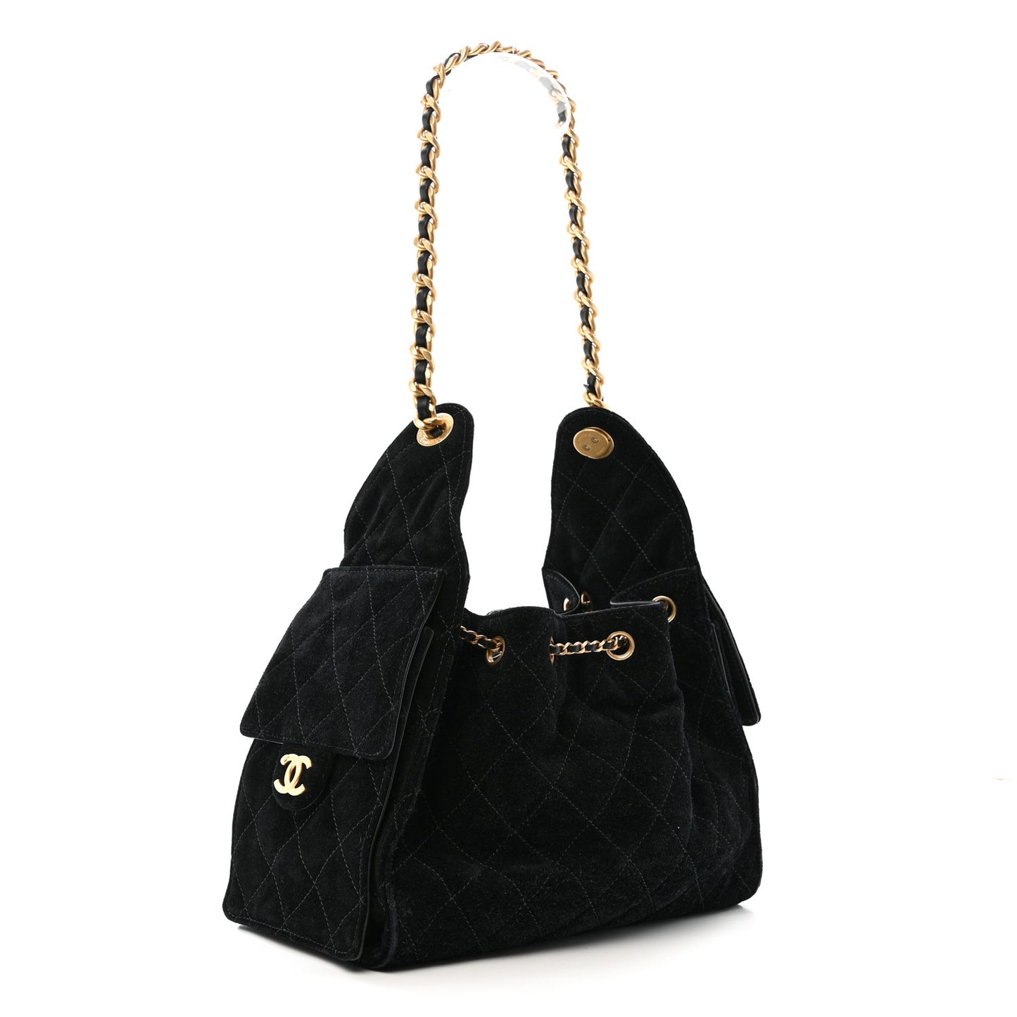 Suede Quilted Small Chanel 25 Handbag Black