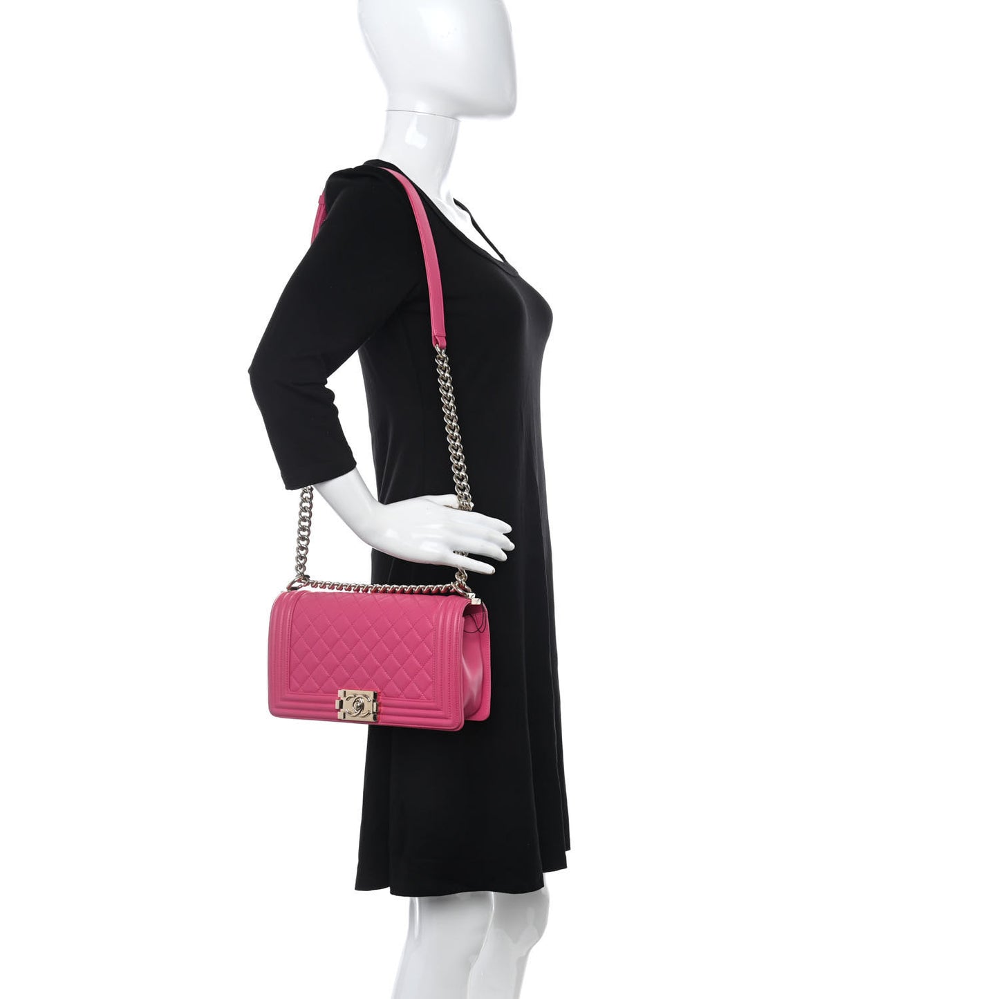 Calfskin Quilted Medium Boy Flap Fuchsia