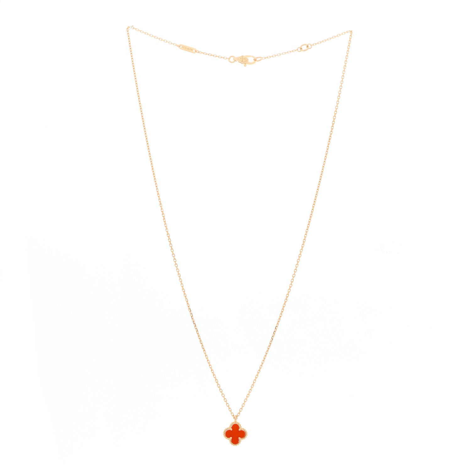 Van Cleef & Arpels 18K Rose Gold Carnelian Sweet Alhambra Pendant Necklace 3 of 6
