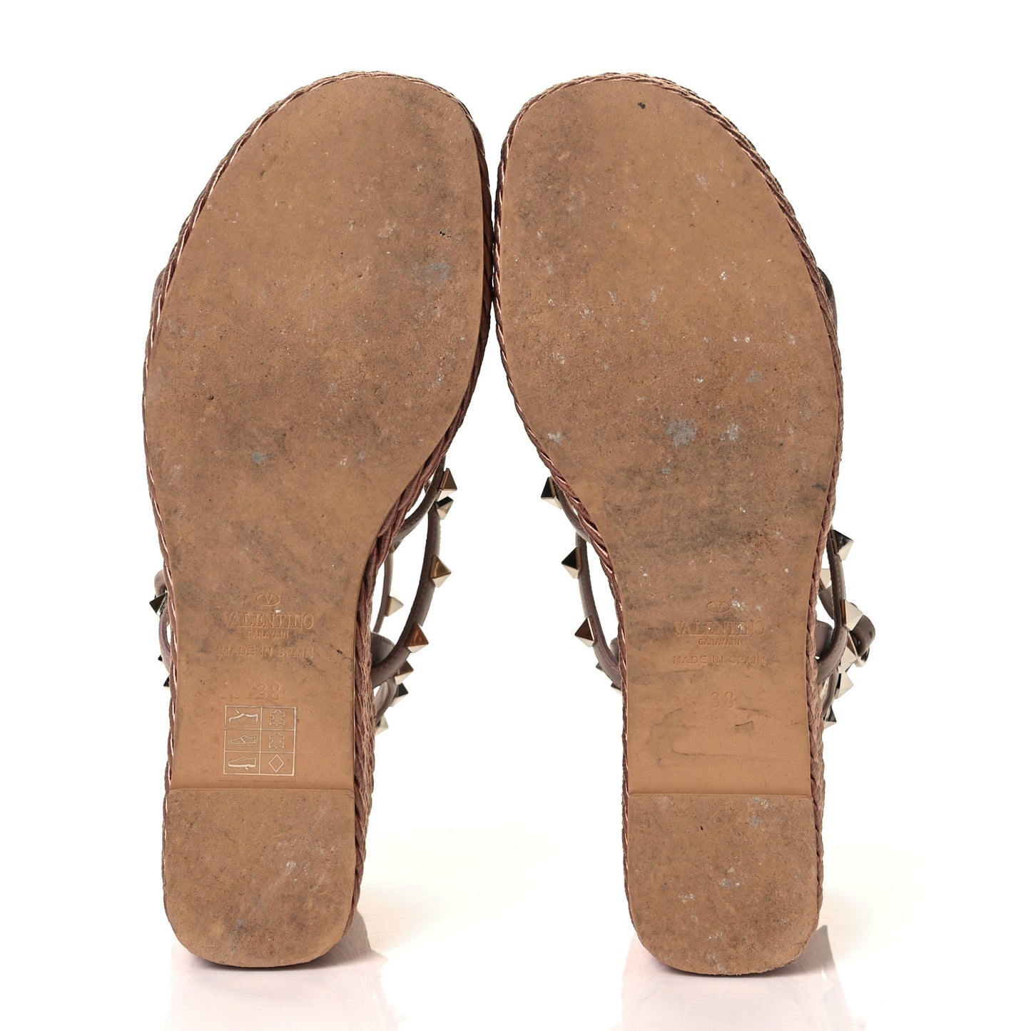 Calfskin Rockstud Ankle Strap Torchon Espadrille Caged 25/95mm Wedge Sandals 38 Poudre