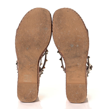 Valentino Garavani Calfskin Rockstud Ankle Strap Torchon Espadrille Caged 25/95mm Wedge Sandals 38 Poudre 5 of 8