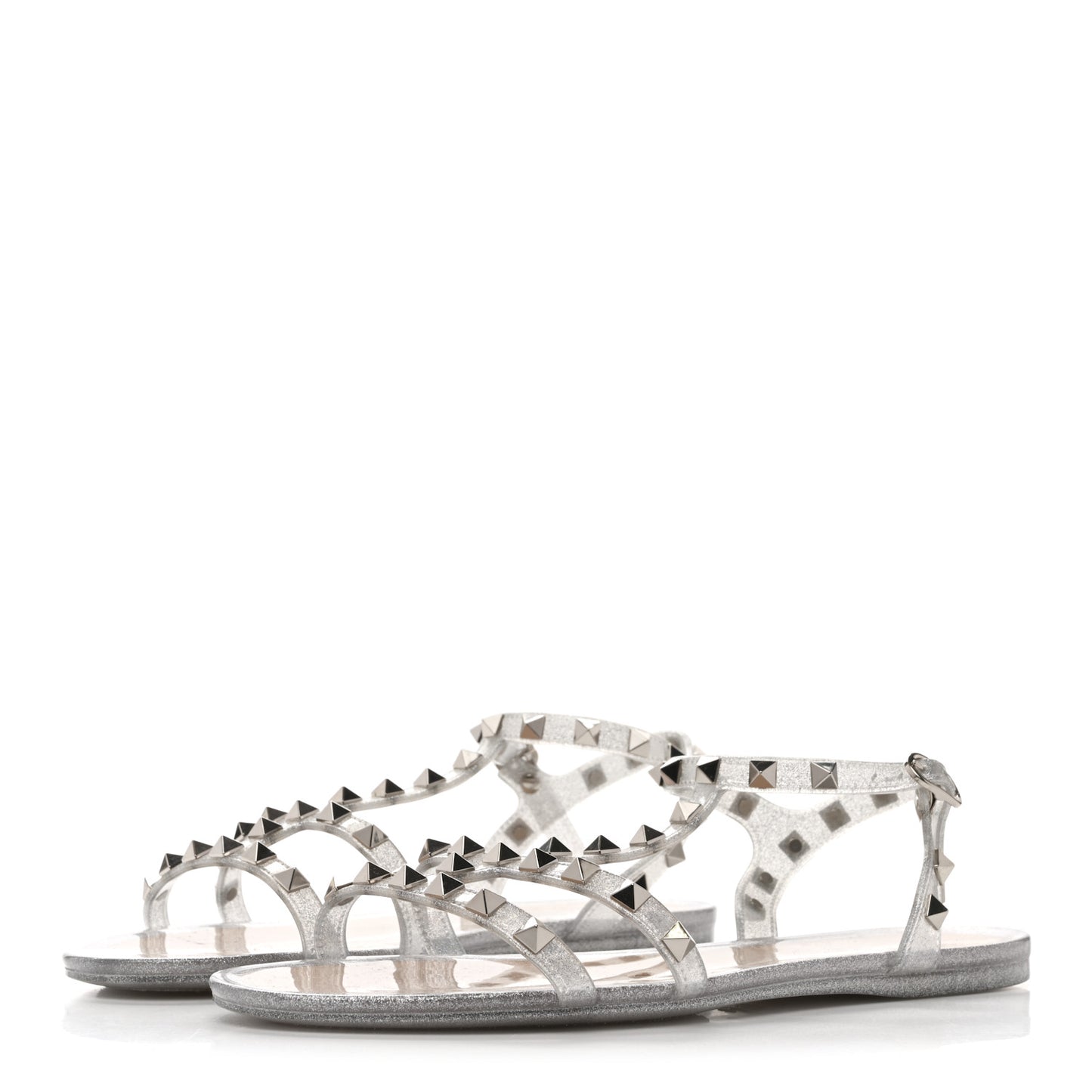 PVC Jelly Glitter Rockstud Caged Sandals 40 Silver