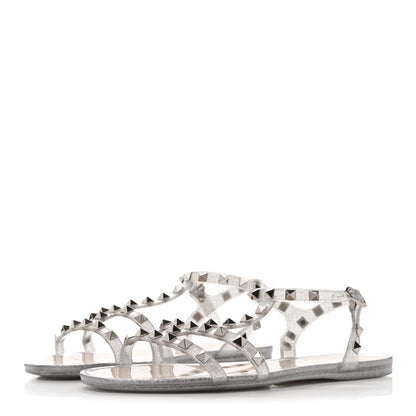 Valentino Garavani PVC Jelly Glitter Rockstud Caged Sandals 40 Silver 4 of 8