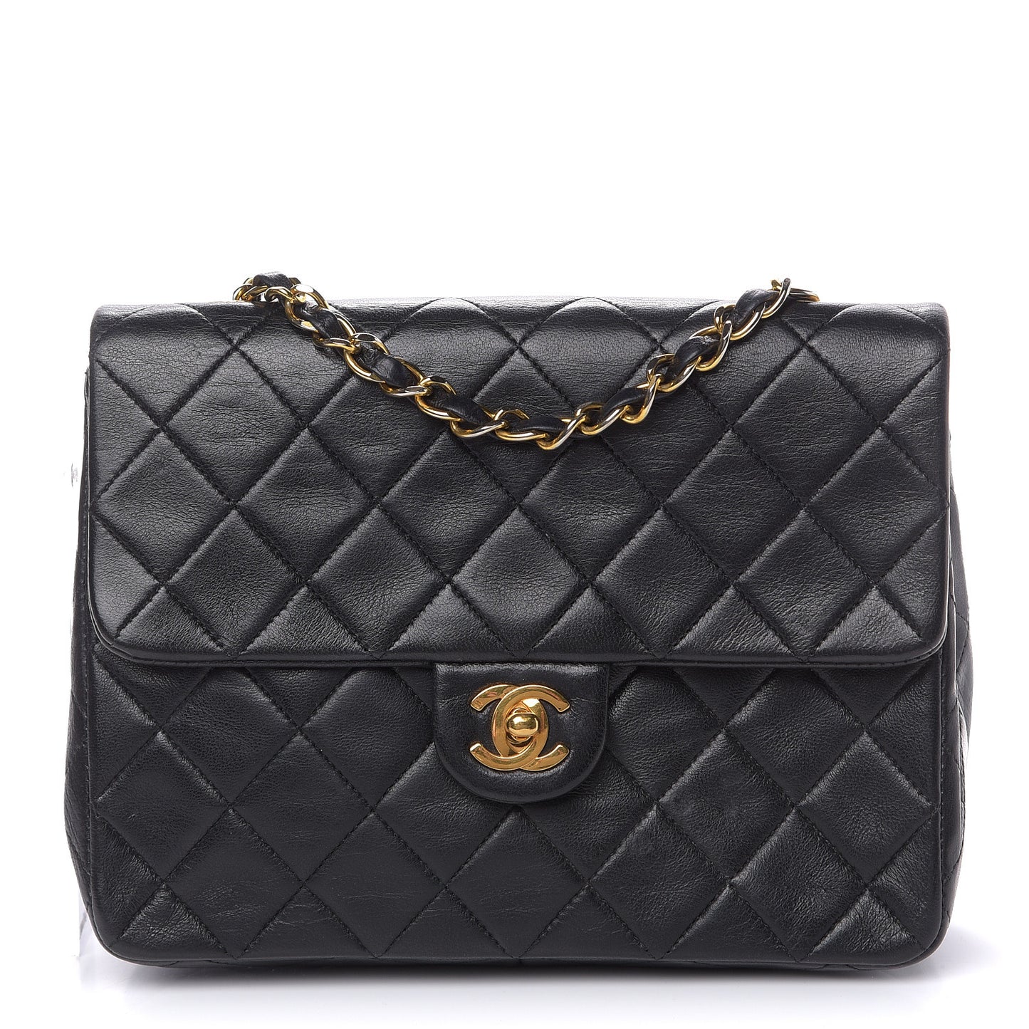 Lambskin Quilted Mini Square Flap Black