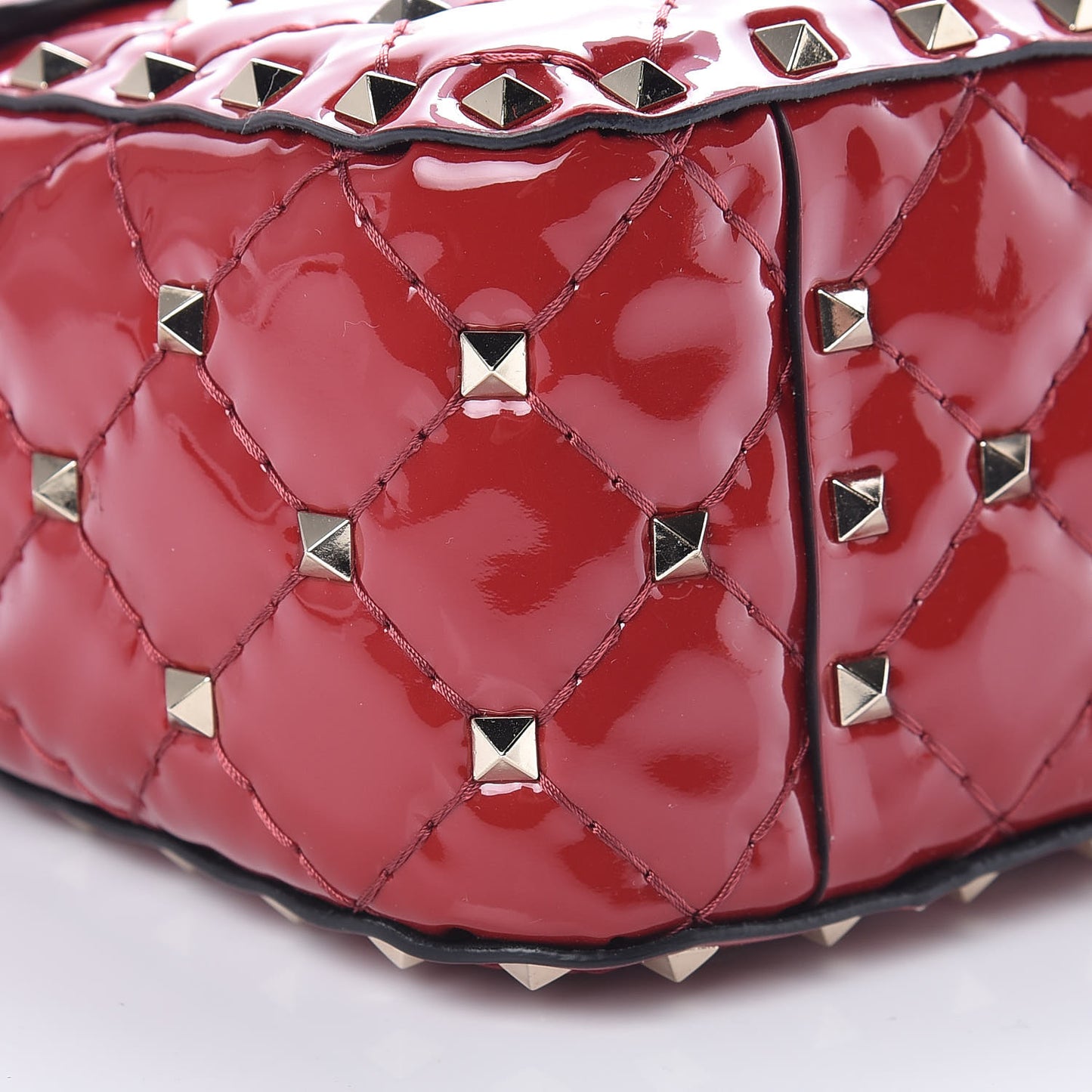 Patent Medium Rockstud Spike Shoulder Bag Rosso Valentino