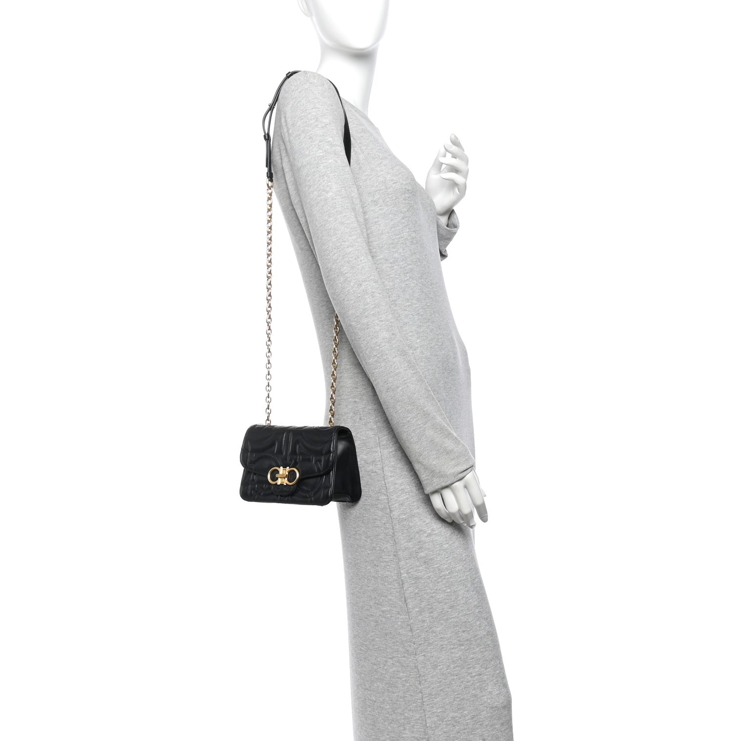 Calfskin Quilted Gancini Flap Bag Black