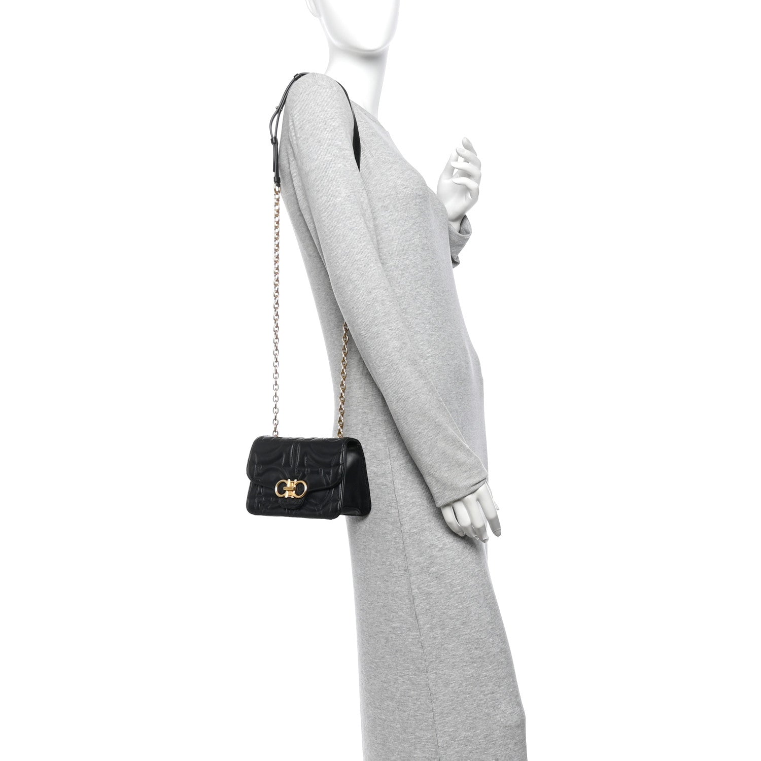 Salvatore Ferragamo Calfskin Quilted Gancini Flap Bag Black 2 of 11
