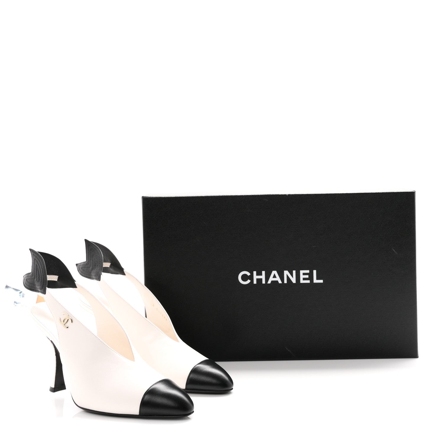 Chanel Lambskin Slingback Pumps 40 White Black 9 of 9