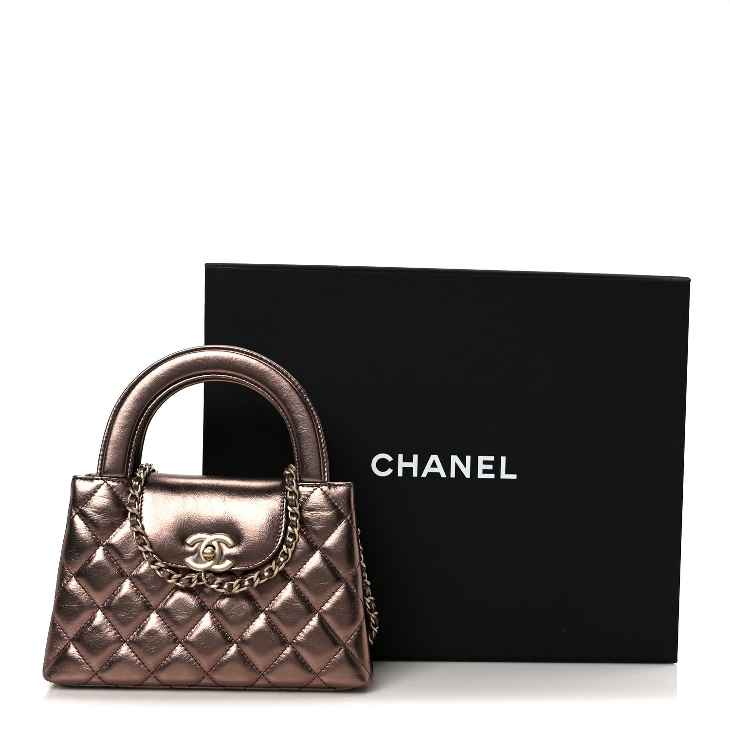 Chanel Metallic Aged Calfskin Quilted Nano Kelly Shopper Bronze