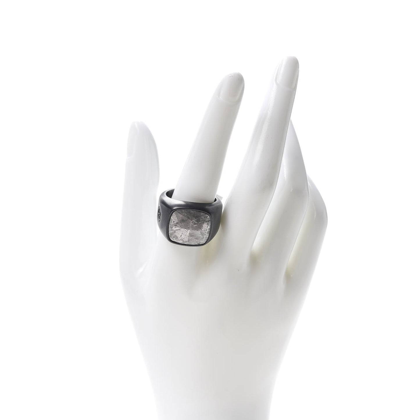 Black Titanium Meteorite Faceted Cushion Signet Ring 62 10