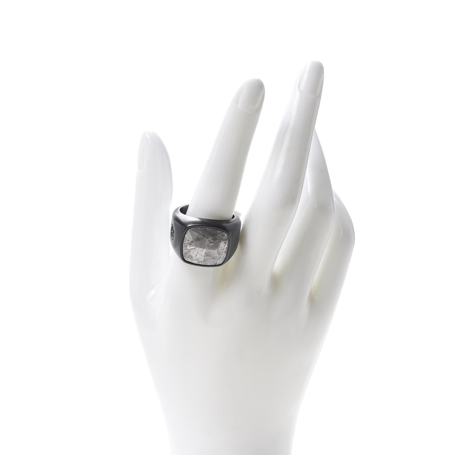 David Yurman Black Titanium Meteorite Faceted Cushion Signet Ring 62 10 2 of 5