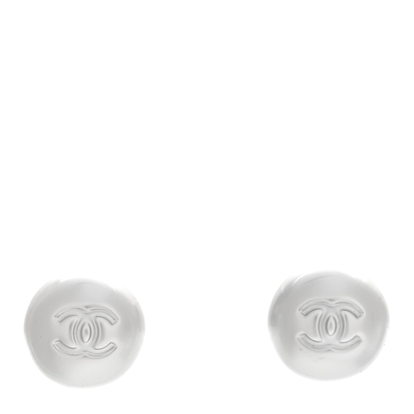 Resin Metal CC Stud Earrings Silver Pearly White