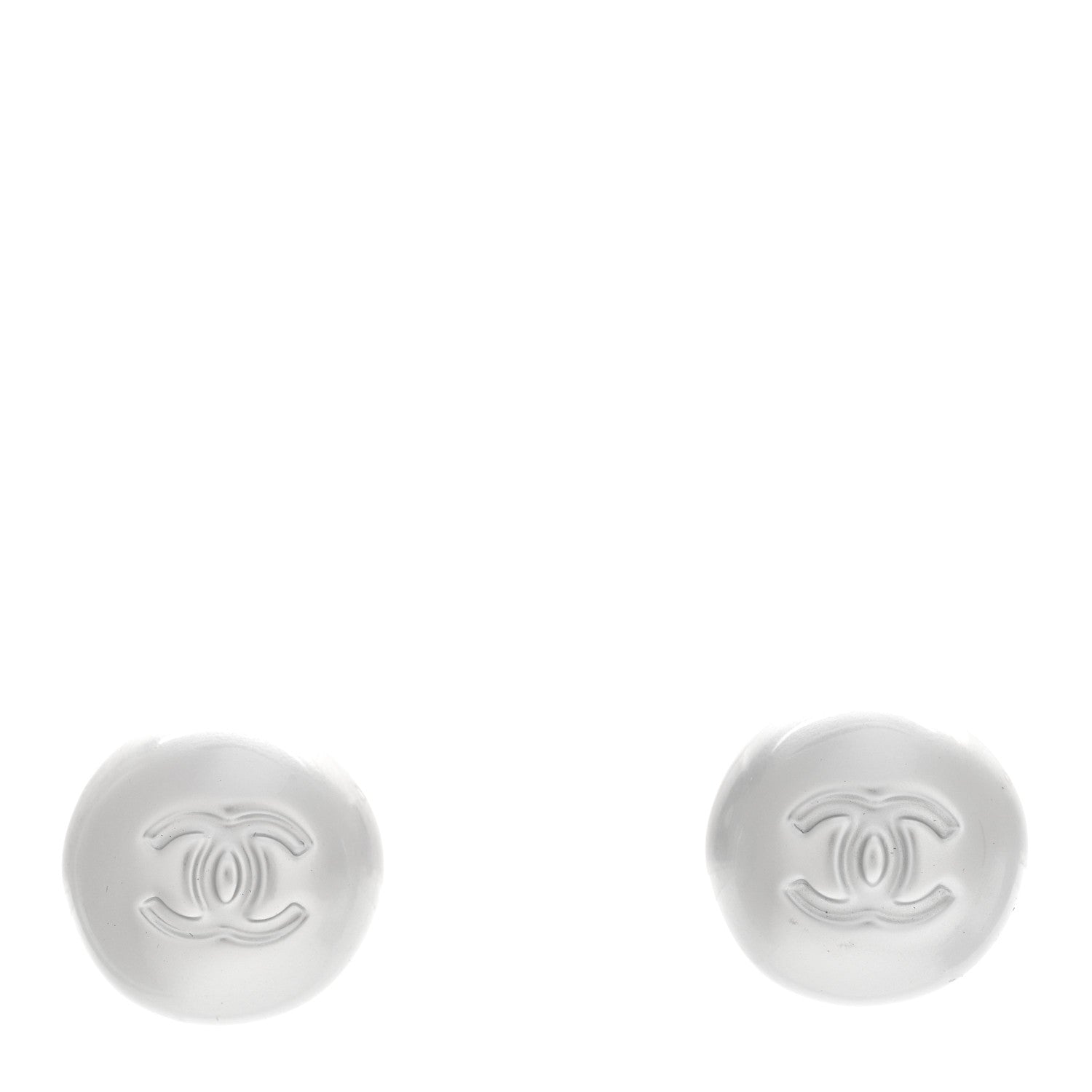 Chanel Resin Metal CC Stud Earrings Silver Pearly White 1 of 5