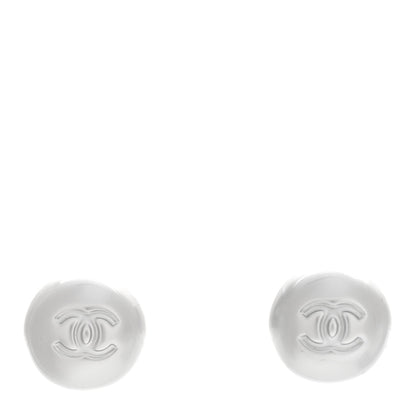Chanel Resin Metal CC Stud Earrings Silver Pearly White 1 of 5