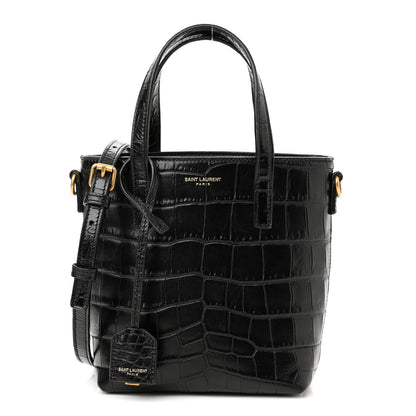 Saint Laurent Calfskin Crocodile Embossed Paris Mini Toy Shopper Tote Black 1 of 10