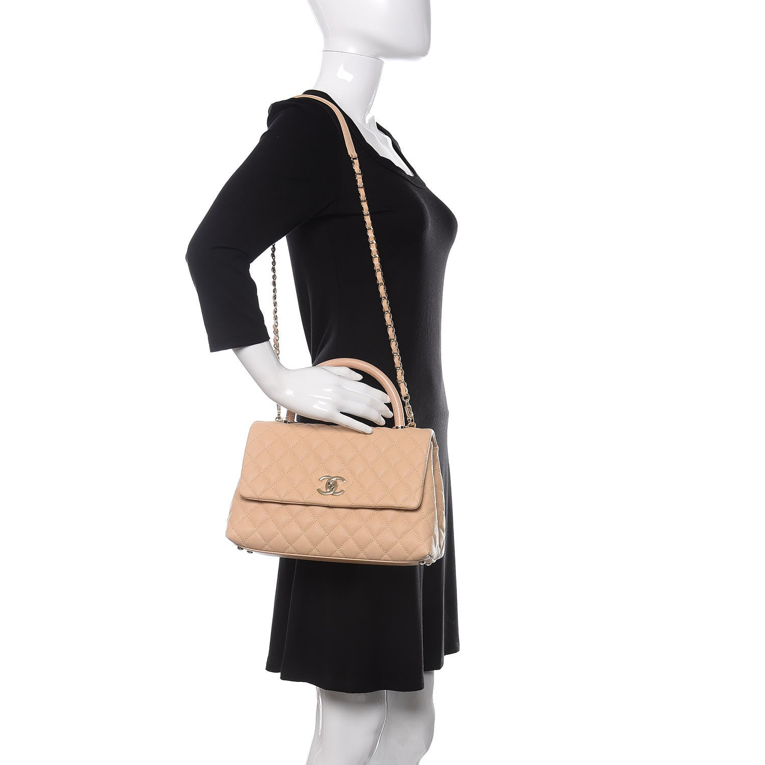 Chanel Caviar Quilted Small Coco Handle Flap Light Beige 2 of 10