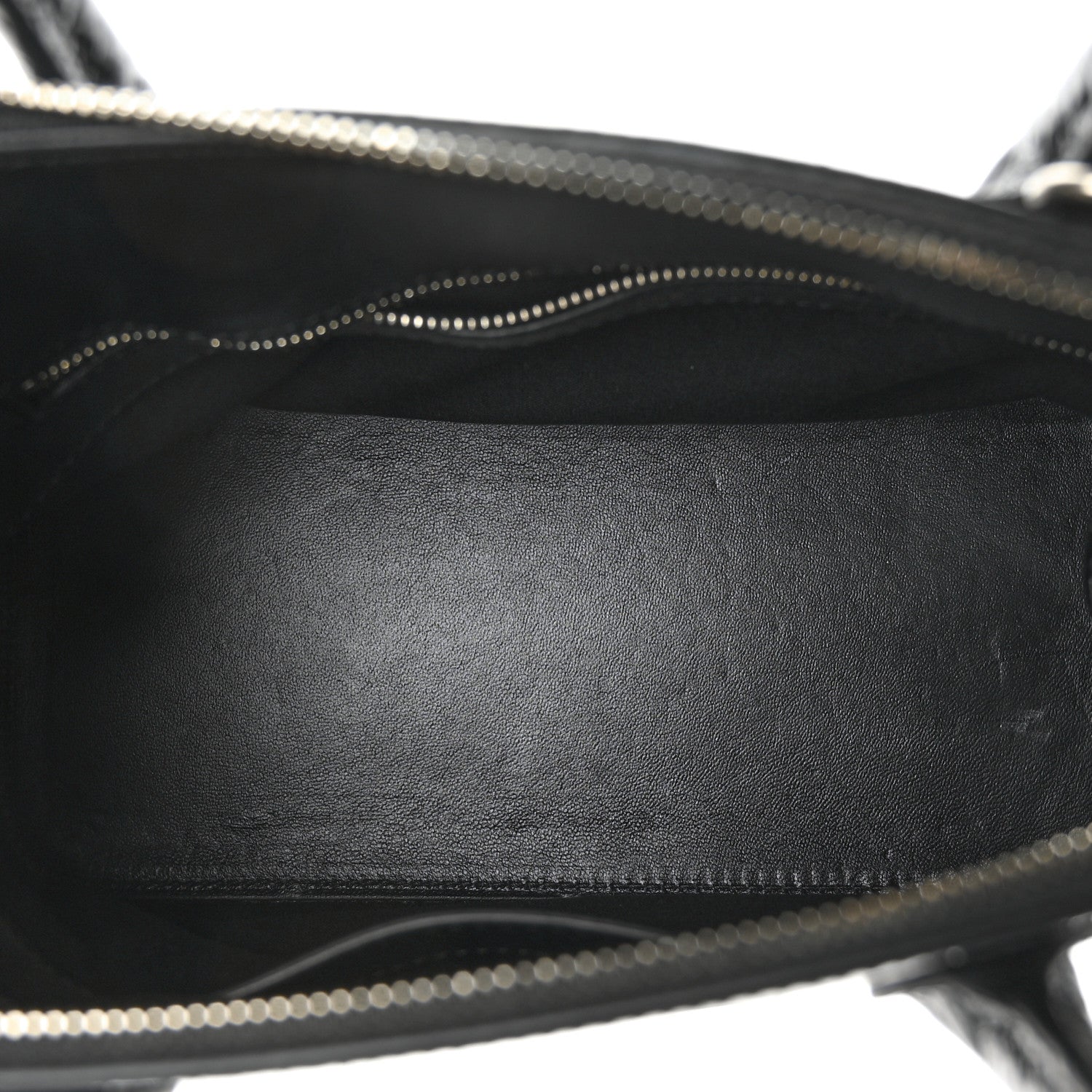 Balenciaga Shiny Calfskin Logo Crocodile Embossed S Ville Top Handle Bag Black White 5 of 7