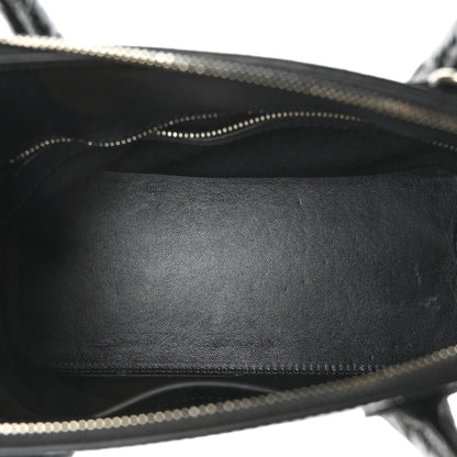 Balenciaga Shiny Calfskin Logo Crocodile Embossed S Ville Top Handle Bag Black White 5 of 7