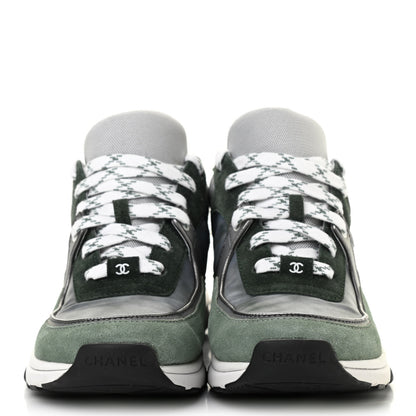 Chanel Nylon Lambskin Suede Calfskin CC Sneakers 38.5 Green Grey White 2 of 9