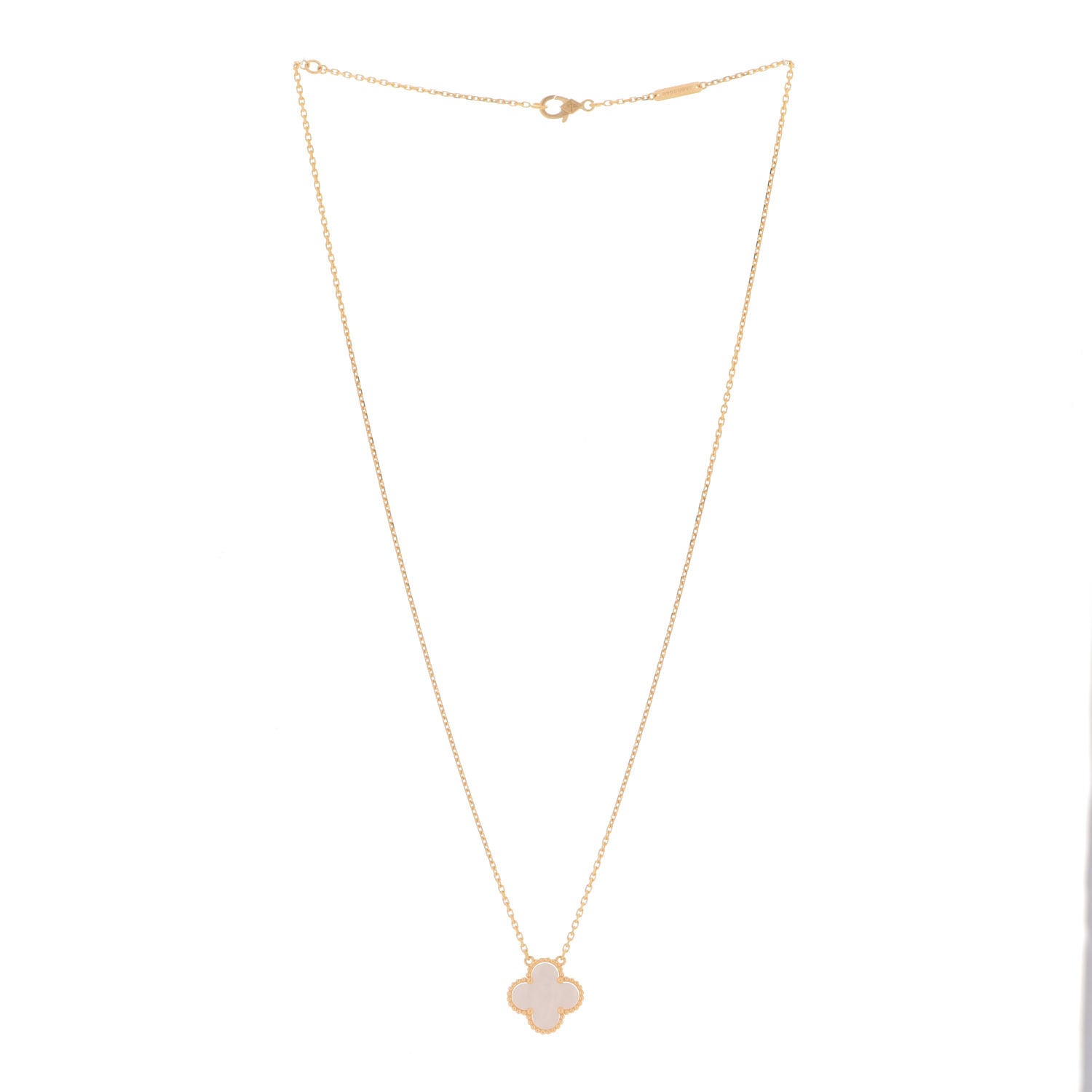 Van Cleef & Arpels 18K Yellow Gold Mother of Pearl Vintage Alhambra Pendant Necklace 3 of 6
