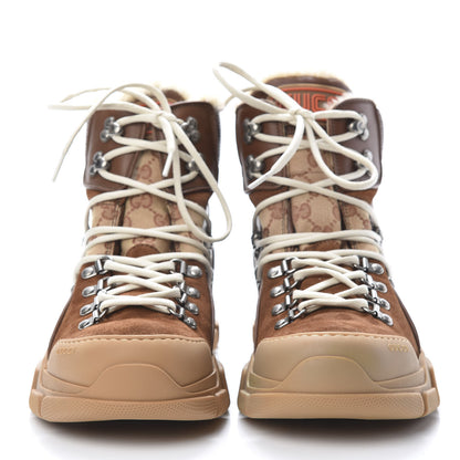 Gucci X SEGA Suede Shearling Calfskin GG Monogram Mens Flashtrek High-Top Sneakers 8 New Cuir Beige Ruggine 2 of 7