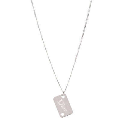 Christian Dior Enamel Logo Tag Short Necklace Silver 1 of 4