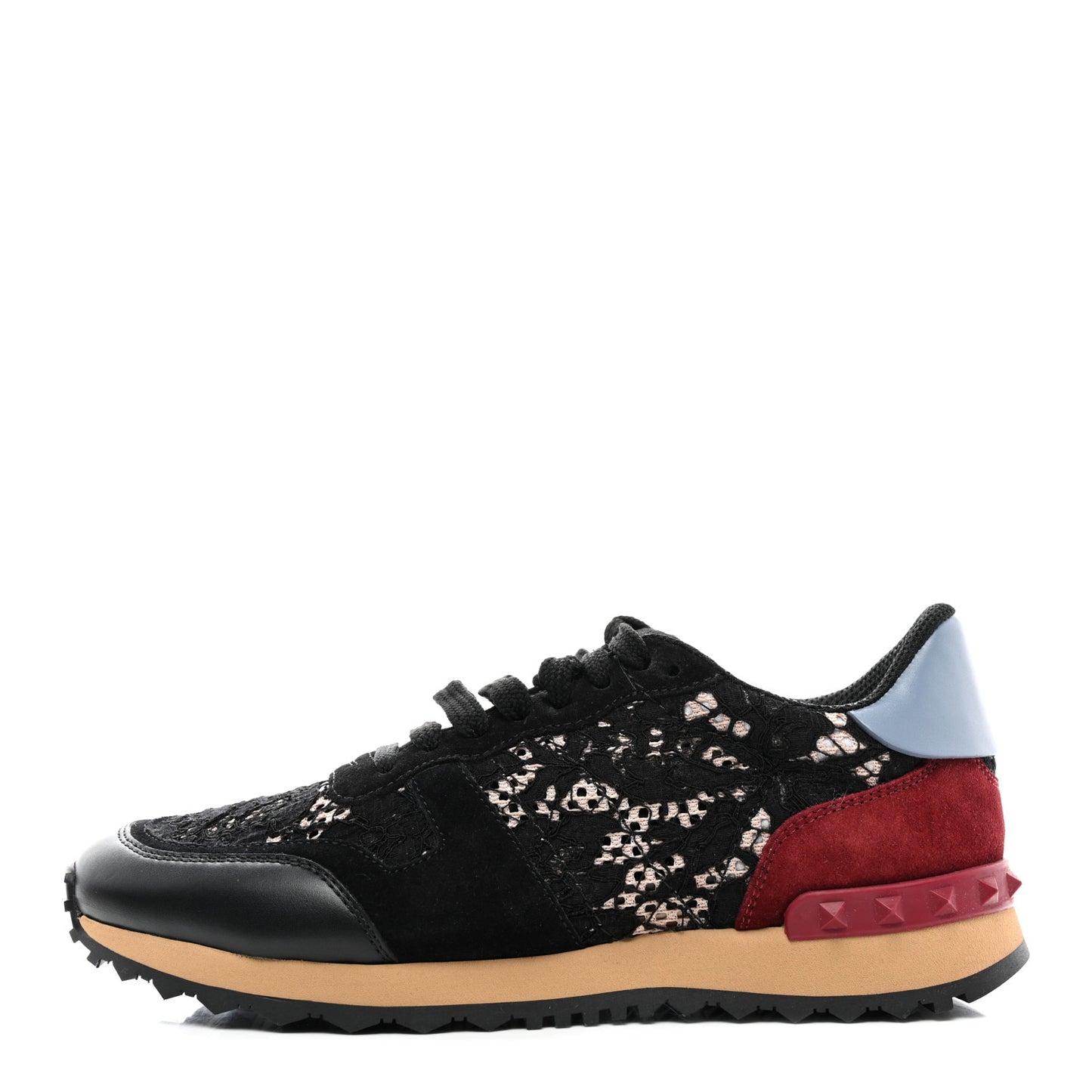 Calfskin Suede Macrame Lace Rockstud Sneakers 38.5 Black