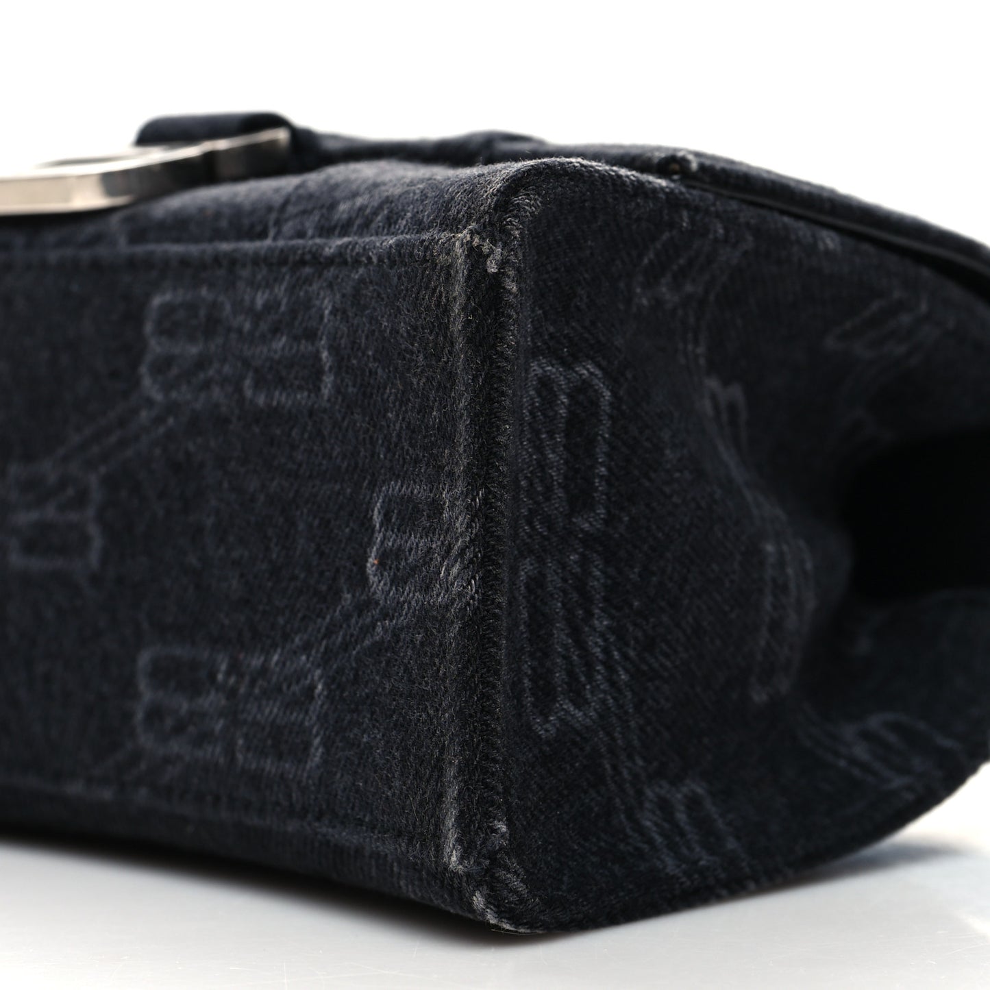 Washed Denim BB Monogram Hourglass Top Handle Bag XS Black