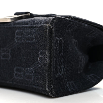 Balenciaga Washed Denim BB Monogram Hourglass Top Handle Bag XS Black 11 of 12