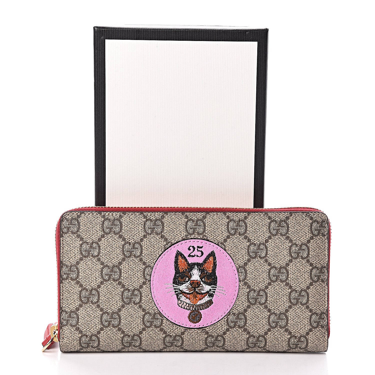 Gucci GG Supreme Monogram Bosco Patch Zip Around Wallet Beige Malva Hibiscus Red 7 of 7