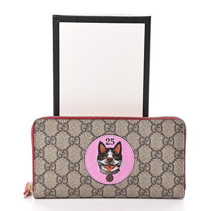 Gucci GG Supreme Monogram Bosco Patch Zip Around Wallet Beige Malva Hibiscus Red 7 of 7