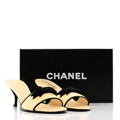 Chanel Lambskin Bow Mules 39.5 Beige Black 9 of 9
