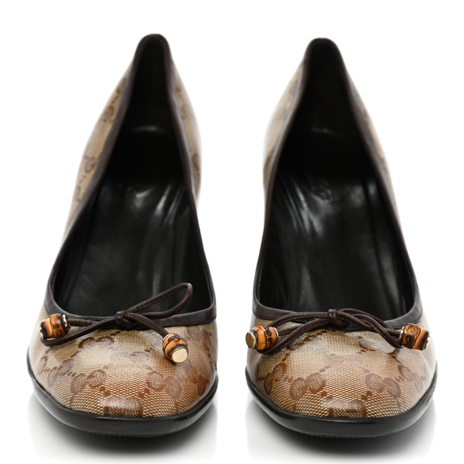 Gucci Crystal Monogram Bow Pumps 9 Beige Ebony Cocoa 2 of 10