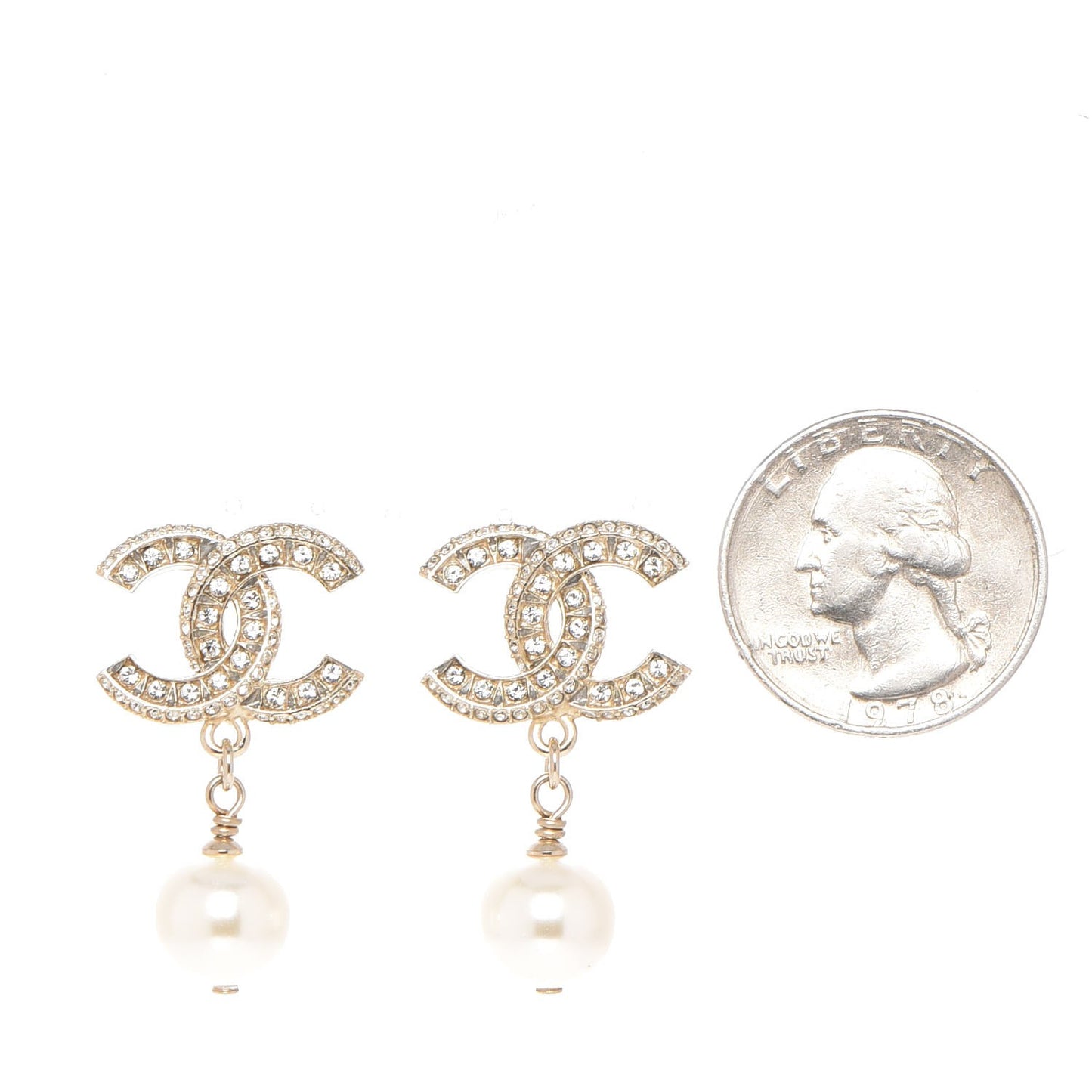 Crystal Pearl CC Drop Earrings Light Gold