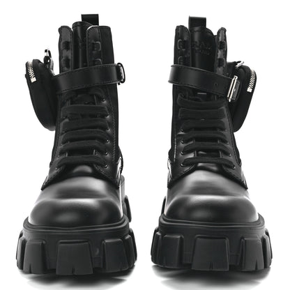 Prada Spazzolato Rois Re-Nylon Metal Triangle Logo Mens Monolith Pouch Pocket 60mm Combat Boots 8.5 Black 2 of 9