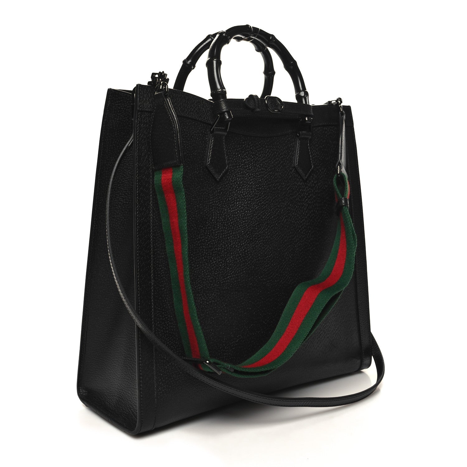 Gucci Textured Dollar Calfskin Web Monochrome Large Diana Tote Bag Black 2 of 13