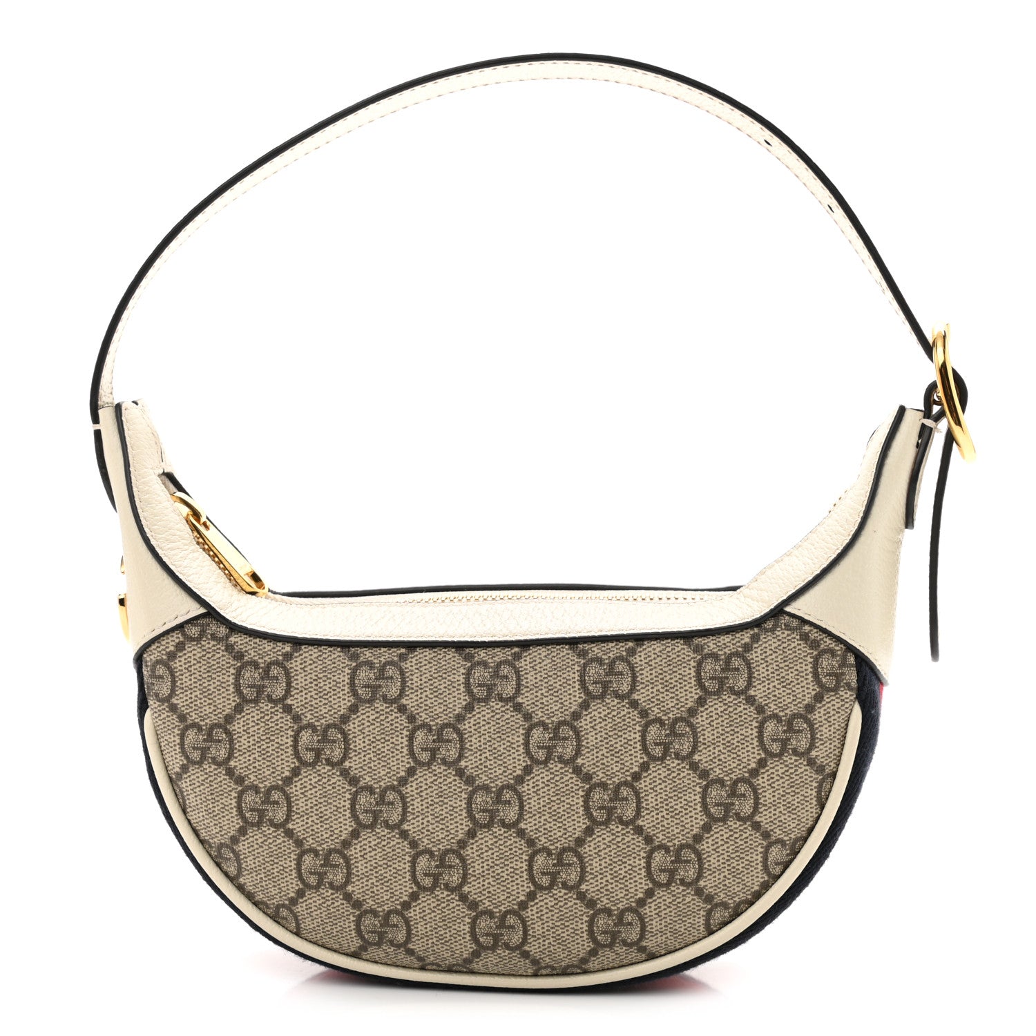 Gucci GG Supreme Monogram Textured Dollar Calfskin Web Mini Ophidia Half Moon Hobo Beige Ebony Mystic White 1 of 12