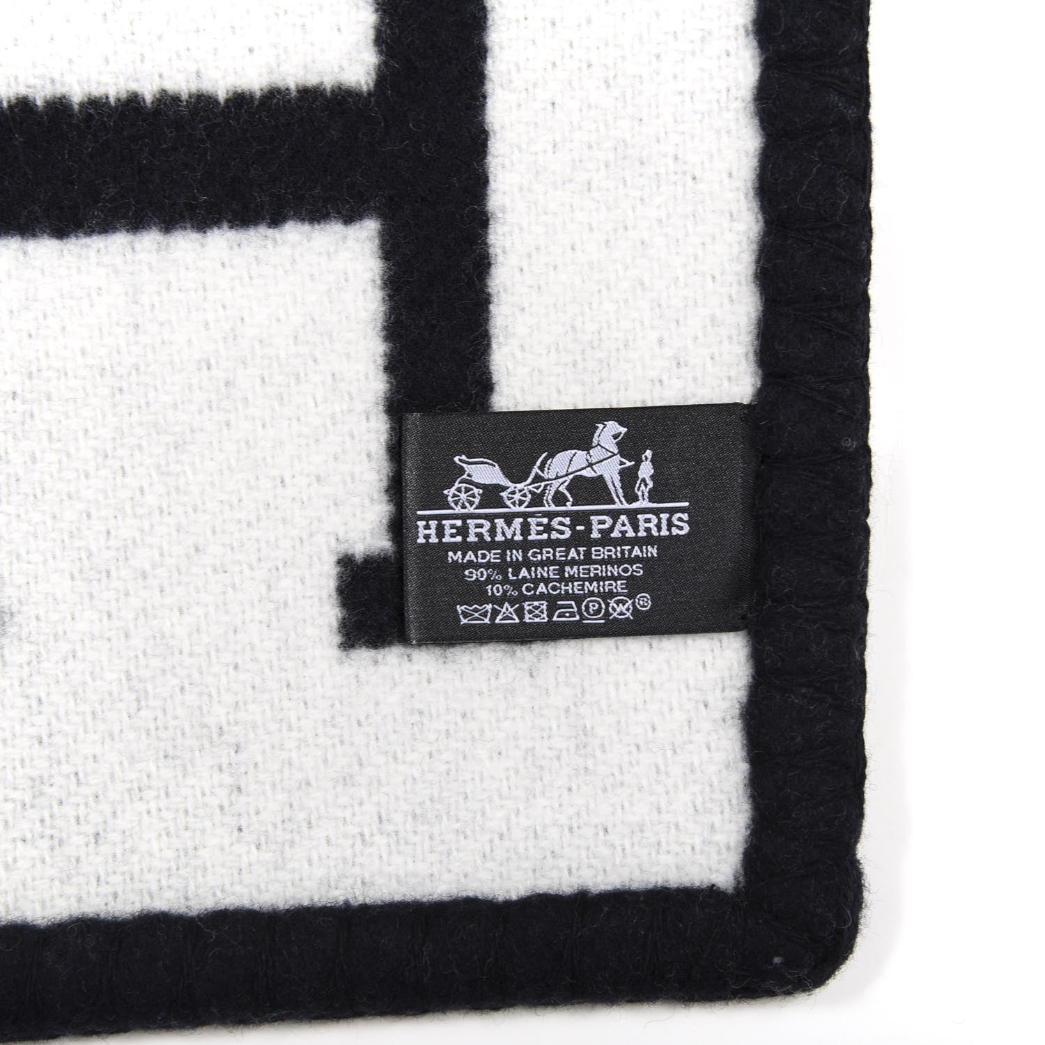 Hermes Wool Cashmere Avalon III Blanket Ecru Black 3 of 4