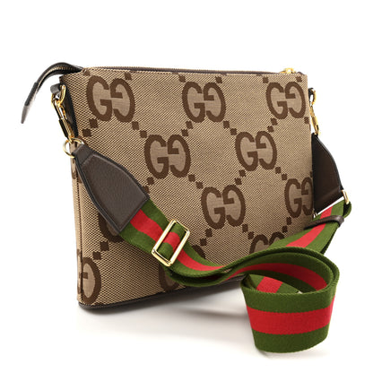 Gucci Monogram Jumbo GG Textured Dollar Calfskin Web Wristlet Messenger Bag Camel Ebony New Acero 3 of 10