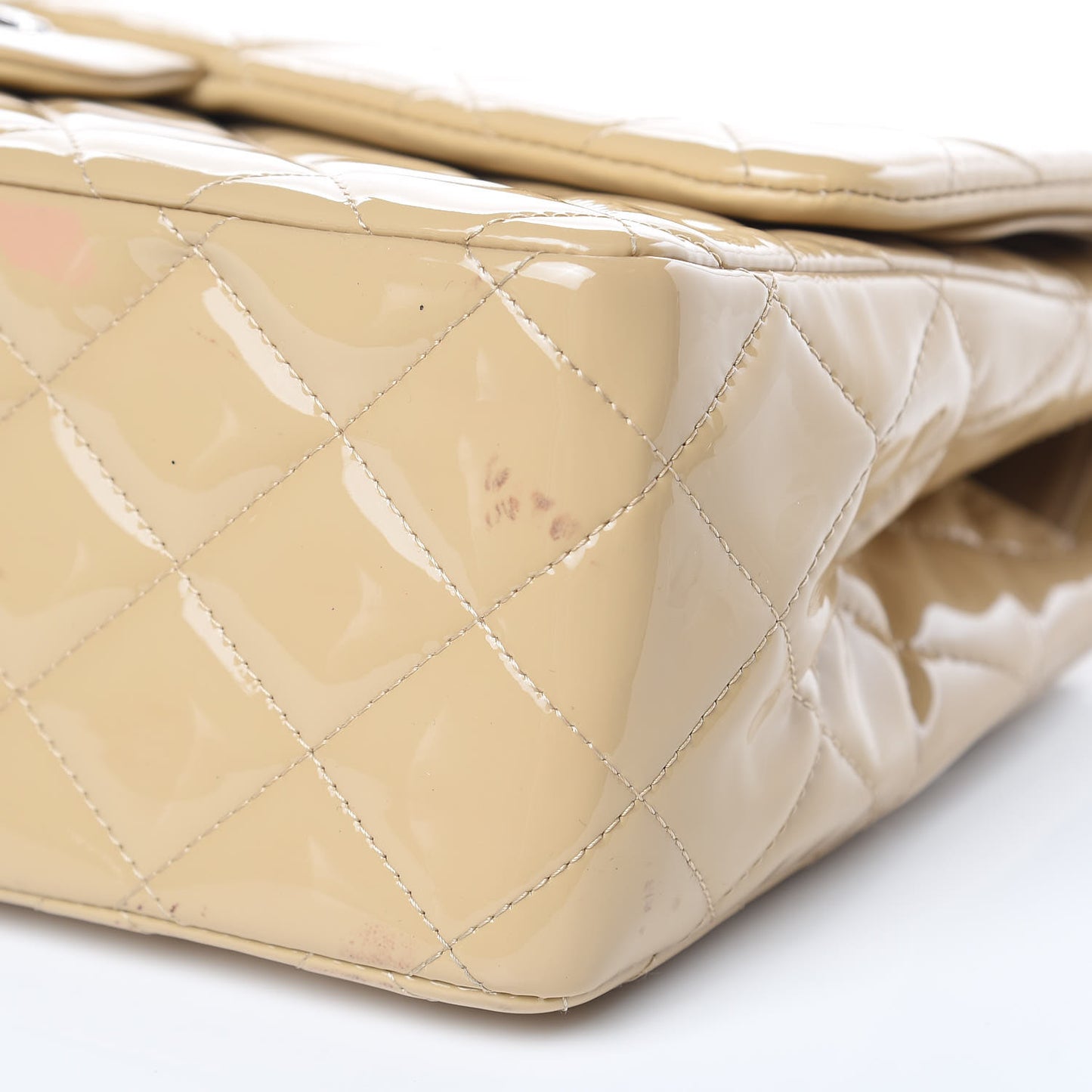 Patent Quilted Jumbo Double Flap Beige