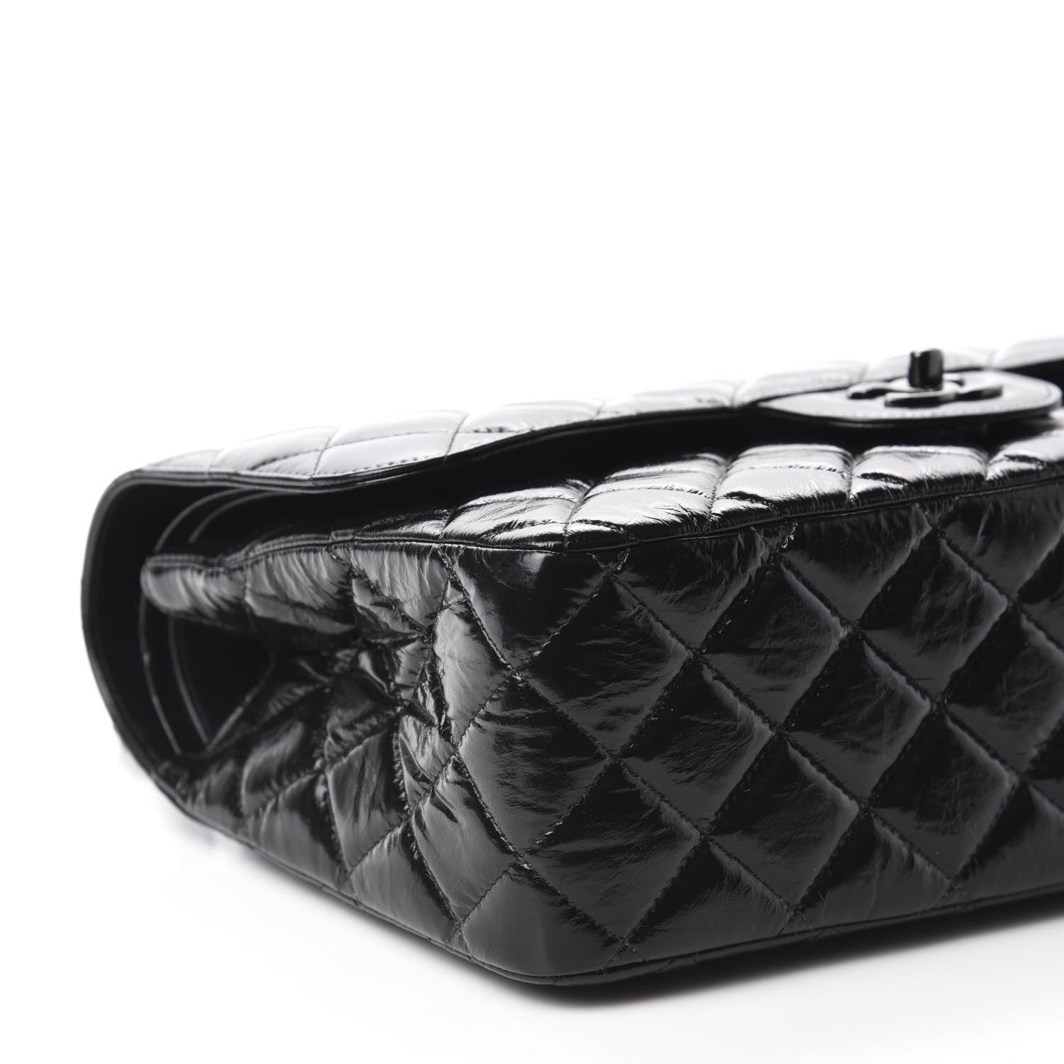 Chanel Shiny Distressed Calfskin Quilted Jumbo Double Flap So Black 6 of 11