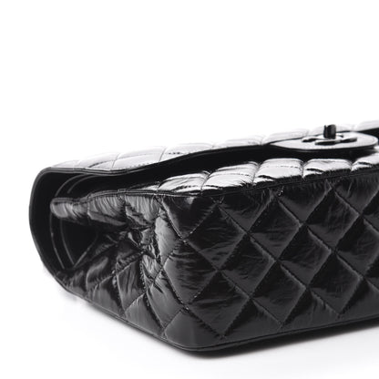 Chanel Shiny Distressed Calfskin Quilted Jumbo Double Flap So Black 6 of 11