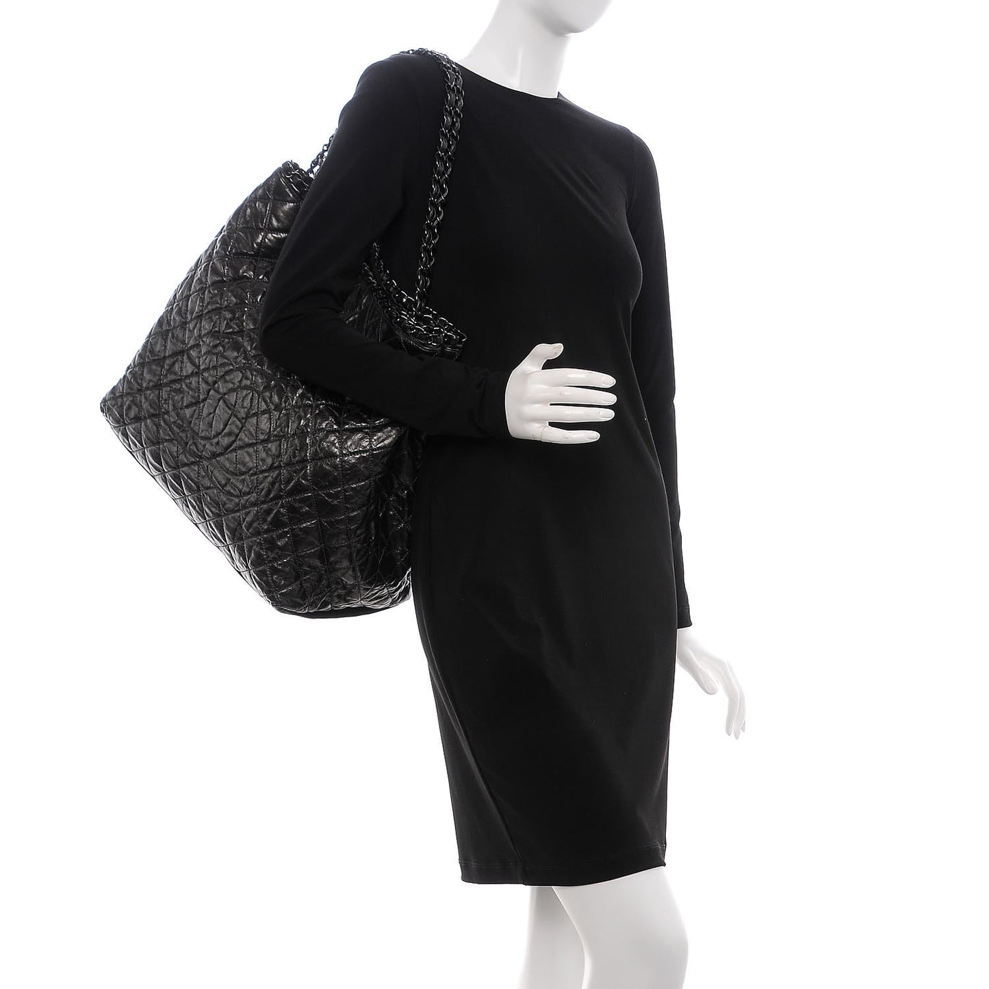Glazed Calfskin Quilted Large Chain Me Tote Dark Grey