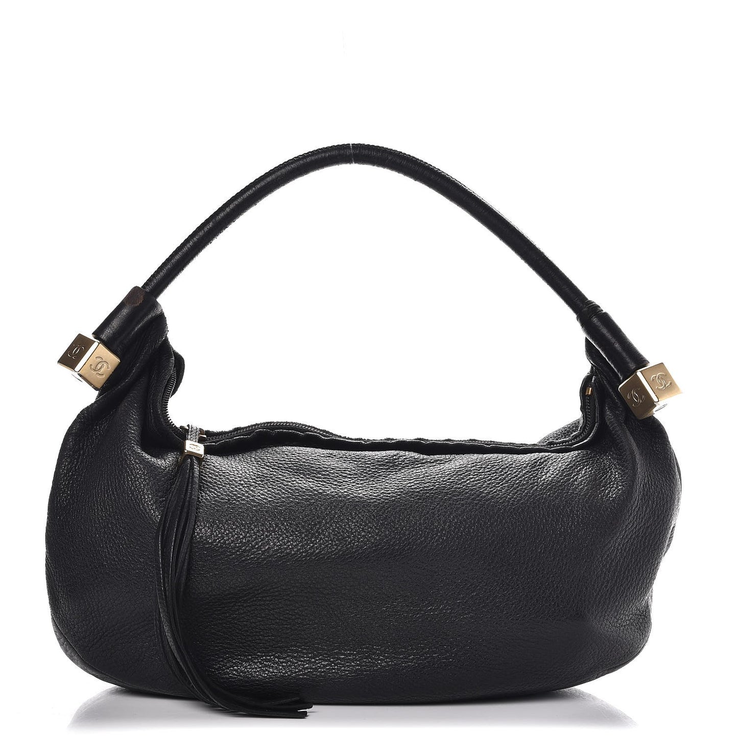 Grained Calfskin Tassel Hobo Black