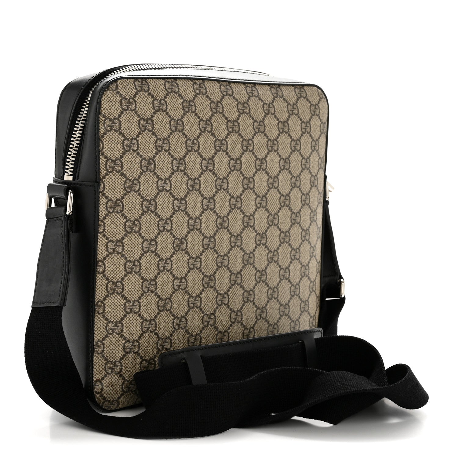 Gucci GG Supreme Monogram Flat Messenger Bag Beige Black New Acero 3 of 13