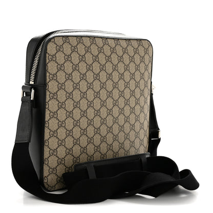 Gucci GG Supreme Monogram Flat Messenger Bag Beige Black New Acero 3 of 13