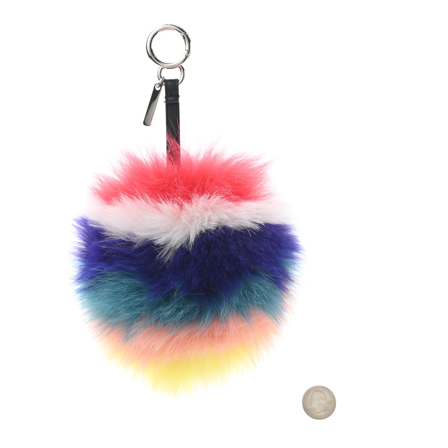 Fendi Fox Fur Shiny Nappa Rainbow Pom Pom Bag Charm Rosso Multicolor Black 2 of 3